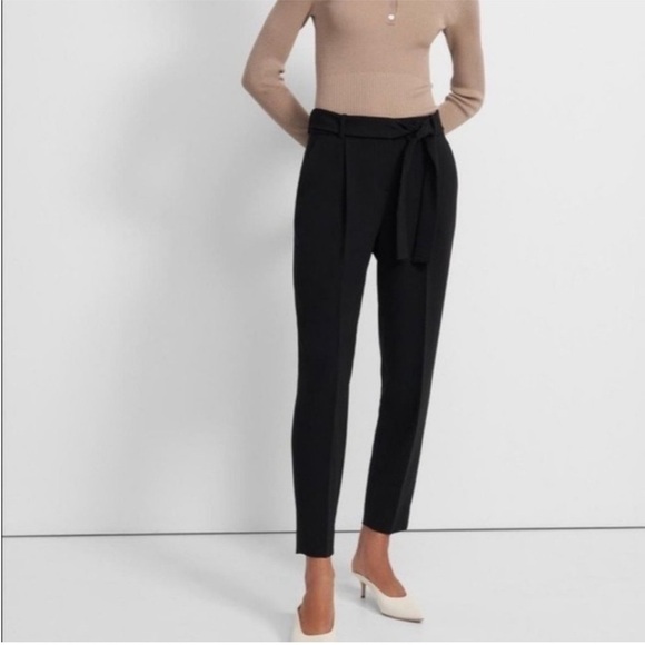 Theory Sash Tie Waist Pant Black Crepe sz 2 - Picture 9 of 10